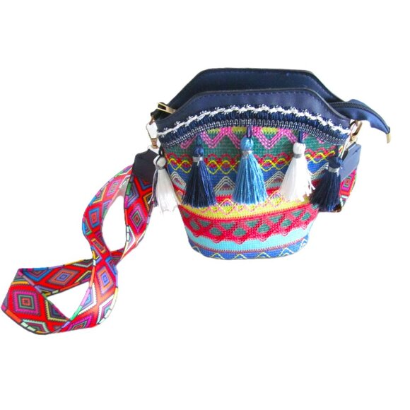 Bohemian Multicolor Crossbody Bag with Tassels & Adjustable Strap - Picture 9 of 16
